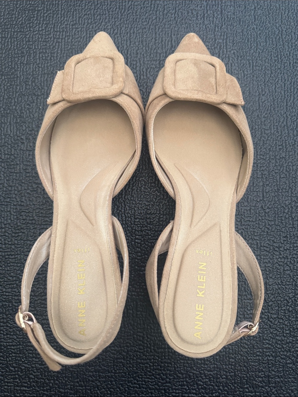 Anne Klein Tan Suede Pointed-Toe Slingback Mules